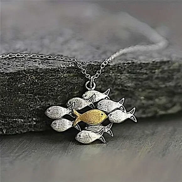 Ocean Inspired Fish Pendant Necklace Individuality Statement Silver Gold Tone - Picture 5 of 7
